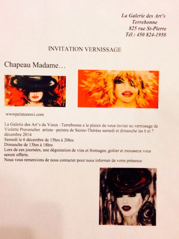 Vernissage à la galerie des art's de Terrebonne les 6 et 7 décembre 